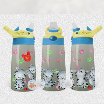 Cute Kittens Stainless Steel Flip Top Name Water Bottle, 4 of 9