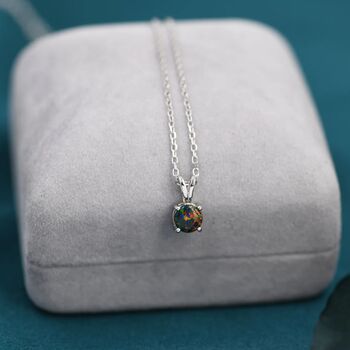 Tiny Black Opal Pendant Necklace In Sterling Silver, 2 of 12