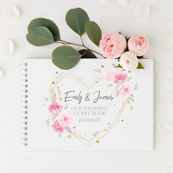 Personalised Geometric Floral Heart Wedding Guest Book, 2 of 8