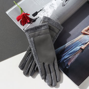Merino Wool Gloves With Faux Leather Finish, 4 of 7