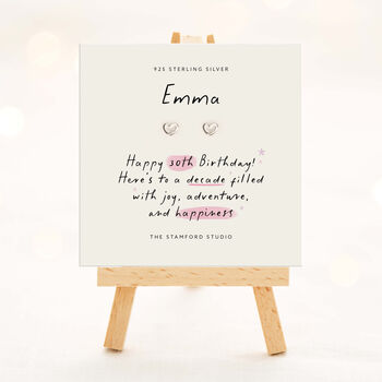 30th Birthday Gift For Her Sterling Silver Heart Earrings With Personalised Card, 2 of 6
