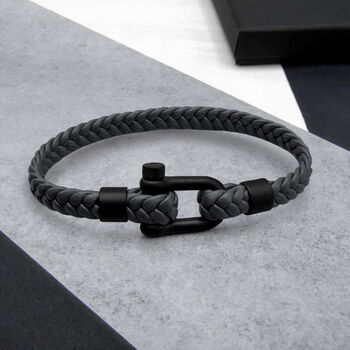 Men's Nautical Shackle And Woven Leather Bracelet, 4 of 11