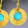 Turquoise Gold Disc Earrings, thumbnail 8 of 10