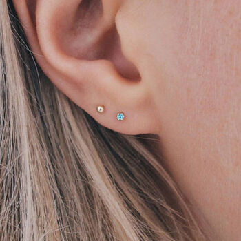 Mini Sterling Silver March Aquamarine Birthstone Stud Earrings, 3 of 6