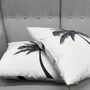 White Cushion Cover With Black Tropical Palm Tree, thumbnail 4 of 7