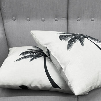 White Cushion Cover With Black Tropical Palm Tree, 4 of 7