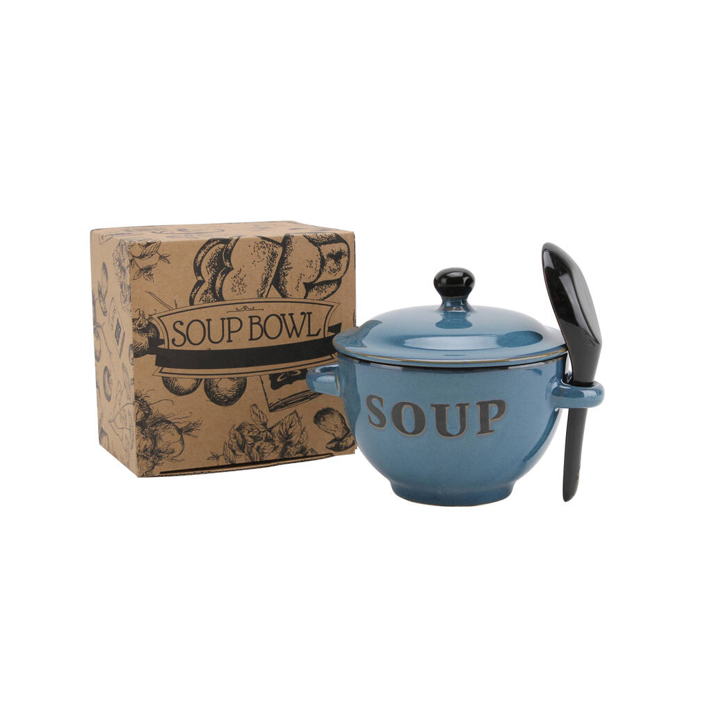 Blue Ceramic Soup Bowl And Spoon With Gift Box, 1 of 3
