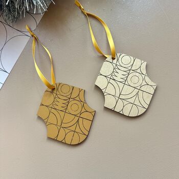 Holiday Decor Wooden Ornament Set Christmas Tree Decor Gold Decor, 5 of 9