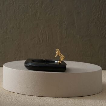Handmade Black Marble Ashtray With Gold Lion Accent, 2 of 3