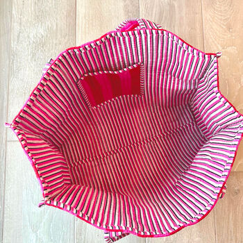Tote Bag Quilted Cotton Print Pink Stripe Beach Bag, 3 of 6