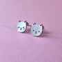 Silver Cat Face Studs In Stainless Steel, thumbnail 1 of 3