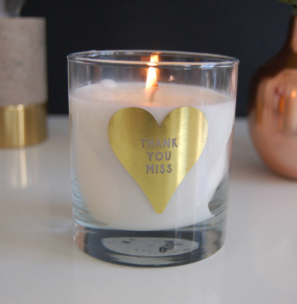 personalised thank you gold heart candle teacher gift by made with love ...