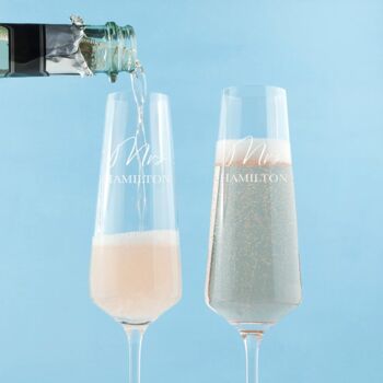 Personalised Couples' Flute Set Champagne Glasses, 3 of 5