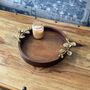 Mango Wood Round Tray With Antique Gold Handles, thumbnail 11 of 12