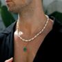 Silver Green Opal Steel Pendant Necklace For Men, thumbnail 2 of 11