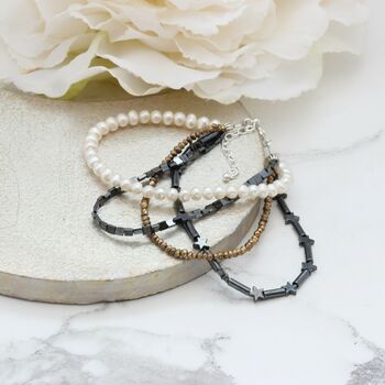 Hematite And Pearl Layered Bracelet Stack, 6 of 7