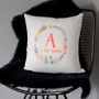 Personalised Kids Floral Wreath Initial Cushion, thumbnail 1 of 4