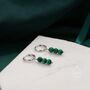 Sterling Silver Genuine Malachite Stone Trio Huggie Hoop Earrings, thumbnail 5 of 11