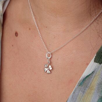 Sterling Silver Four Leaf Clover Charm Necklace, 4 of 7