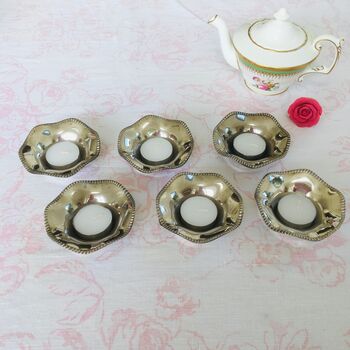 Set Of Six Antique Silver Tealight Candle Holders, 5 of 12