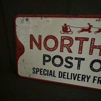 Metal 'North Pole Post Office' Christmas Sign, 3 of 3