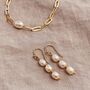 Freshwater Triple Pearl Drop Earrings, thumbnail 3 of 5