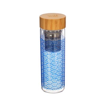 Japandi Blue Wave Glass Water Bottle, 2 of 2