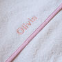 Personalised Baby Hooded Towel Edged In Pink Gingham, thumbnail 5 of 7