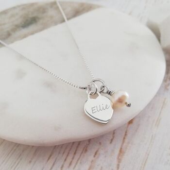 Personalised Wedding Necklace Heart And Pearl Thank You, 2 of 7