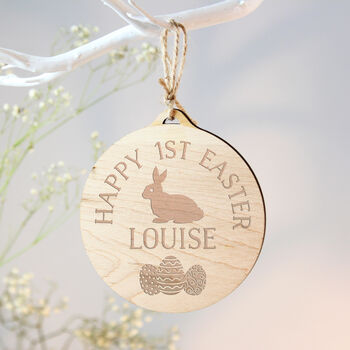 Personalised Easter Bunny Round Wooden Decoration, 5 of 5