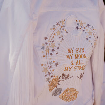 My Sun My Moon Stars White Denim Wedding Jacket, 3 of 9