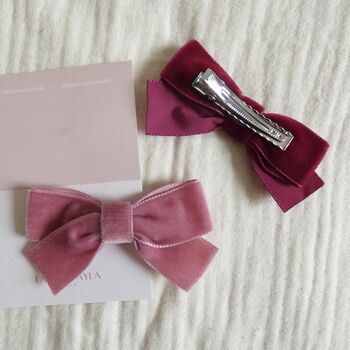 Set Of Two Velvet Hair Bow Clips Choose Your Colours, 6 of 7