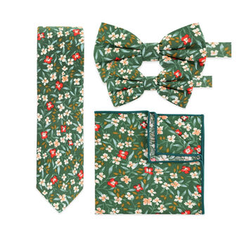 Wedding 100% Cotton Flower Print Tie Green, 3 of 7