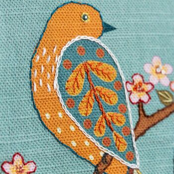 Printed Linen Embroidery Kit Birds And Blossoms, 3 of 6