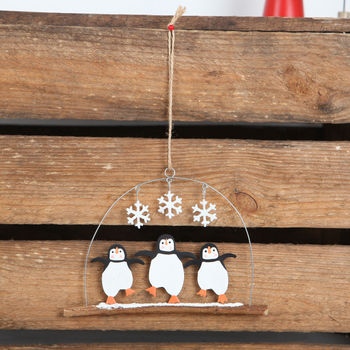 Three Dancing Christmas Penguins Hanging Decoration, 2 of 2