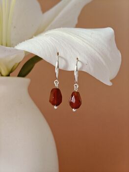 Red Agate Pomegranate Seed Sterling Silver Earrings, 7 of 8
