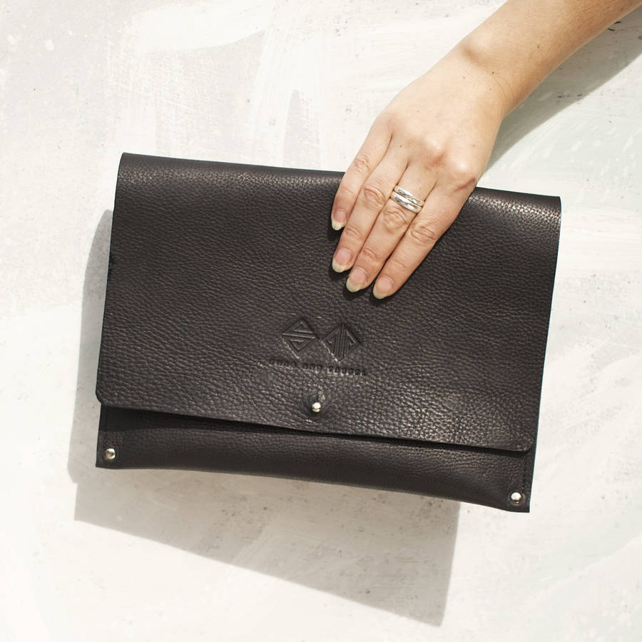 Personalised Black Leather Clutch Bag By Swag And Tassel ...