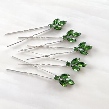 Peridot Green Crystal Hair Pin Set, 2 of 5