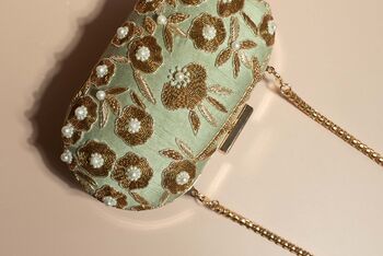 Cyprus, Sage Green Oval Embroidered Clutch, 6 of 7