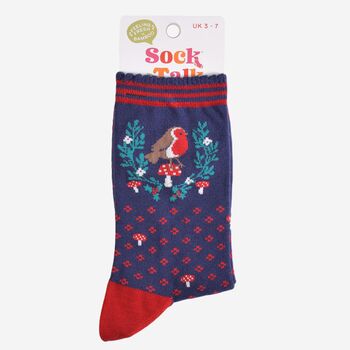 Women's Bamboo Socks Christmas Robin Wreath, 5 of 5