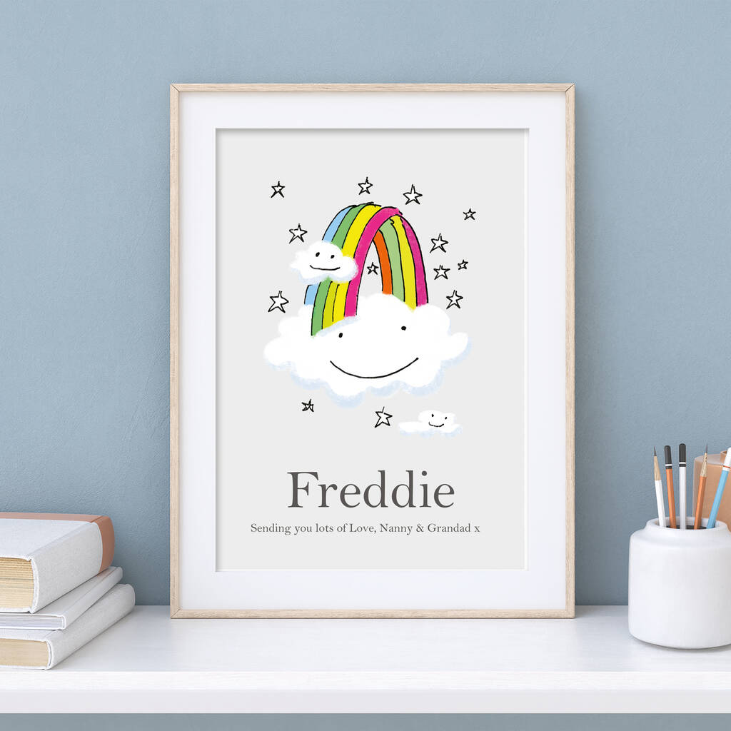 Personalised 'Smiling Cloud And Rainbow Print', 1 of 3