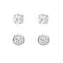 Double Earring Set Of Round Cubic Zirconia Studs, thumbnail 1 of 3