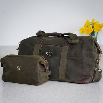 Personalised Initial Men's Waxed Cotton Canvas Holdall, 3 of 7