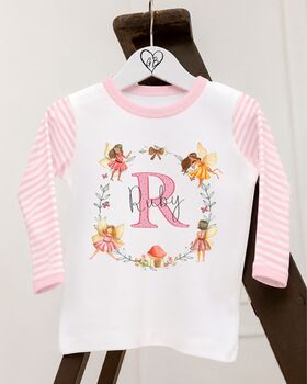 Girls Personalised Pink Stripe Fairy Wreath Pyjamas, 2 of 11