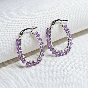 Amethyst And Silver Hoop Earrings, 3 of 4