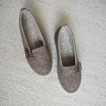 Wool Ballerina Style Slippers With Toggle Oak Brown, 2 of 5