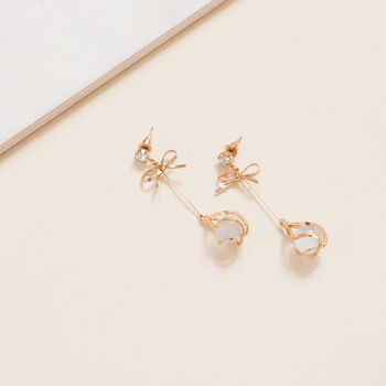 Gold Colour Delicate Bow Drop Earrings, 3 of 3