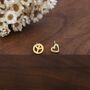 Tiny Mismatched Peace And Love Symbol Stud Earrings In Sterling Silver, thumbnail 6 of 12