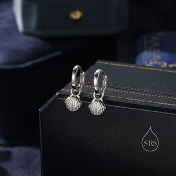 Sterling Silver Shell Huggie Hoops, 2 of 11