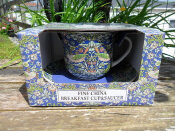 Large Cup And Saucer In William Morris Blue Strawberry Thief Design, 10 of 11